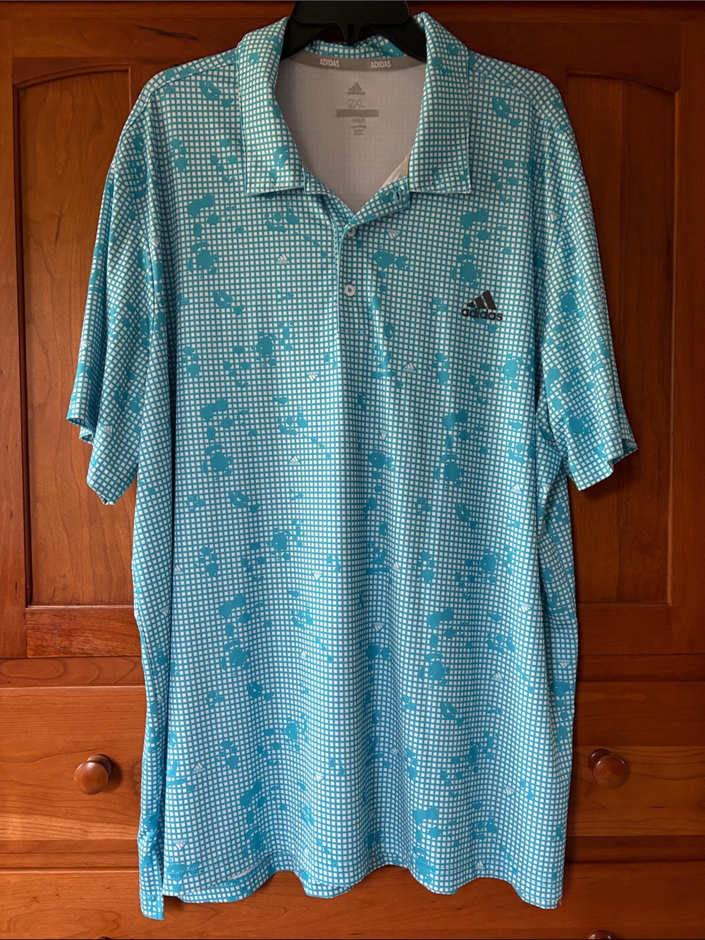 adidas Men's Aqua Blue Printed Golf Polo